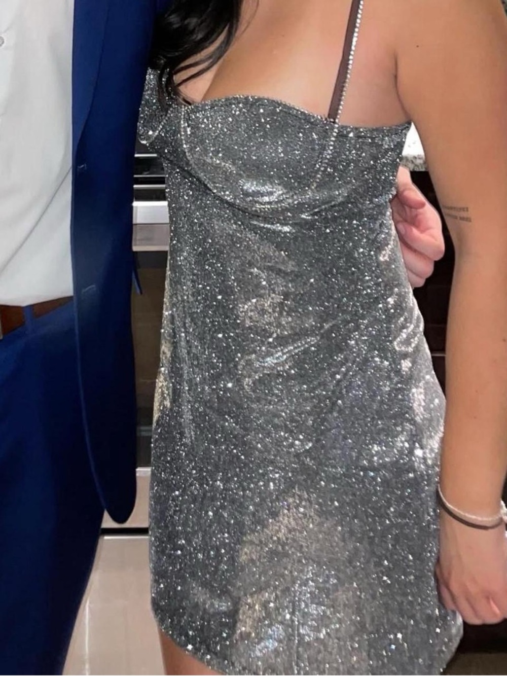 Silver Sequin Spaghetti Strap Mini Dress
